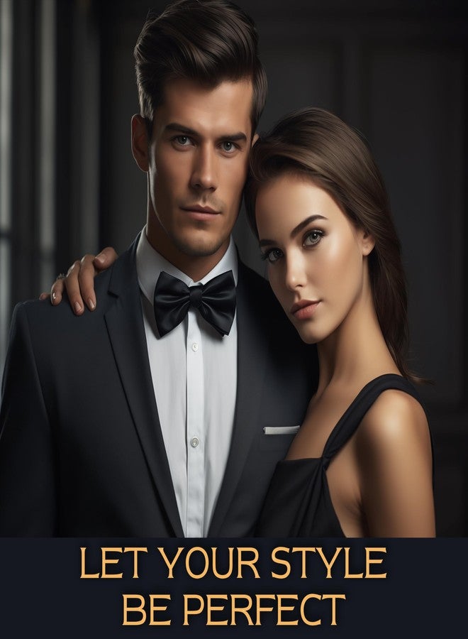 Adam Young Men's Black Bow Tie Pre-Tied Style Formal Satin Classic Bowtie for Tuxedo Faux Silk (Large, Black) - Image 2